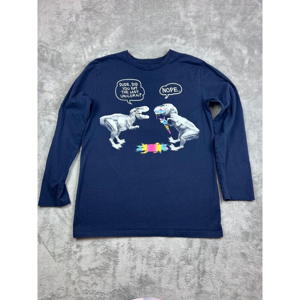 The Children’s Place Boys L 10/12 Navy Dinosaur Unicorn Graphic Long Sleeve Tee